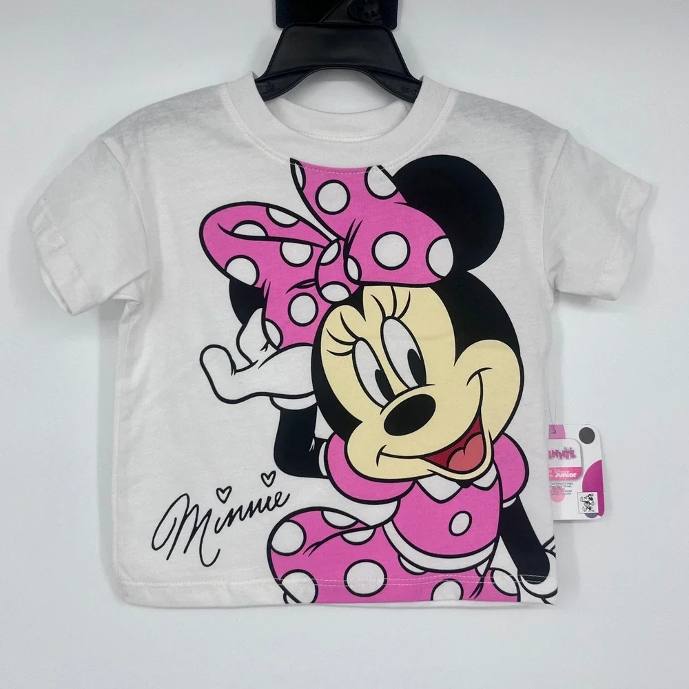 NWT Disney Junior‎ Minnie Mouse T-Shirt Kids 12M White Pink Polka Dot Graphic